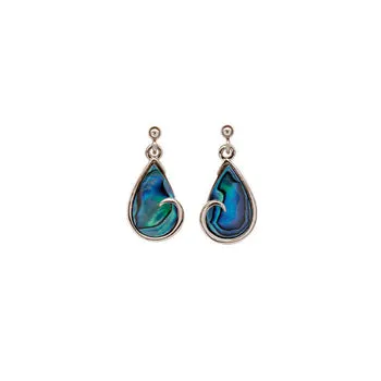 ARIKINEWZEALAND Ariki Paua Shell Palladium Teardrop Swirl Dangle Earrings Earrings