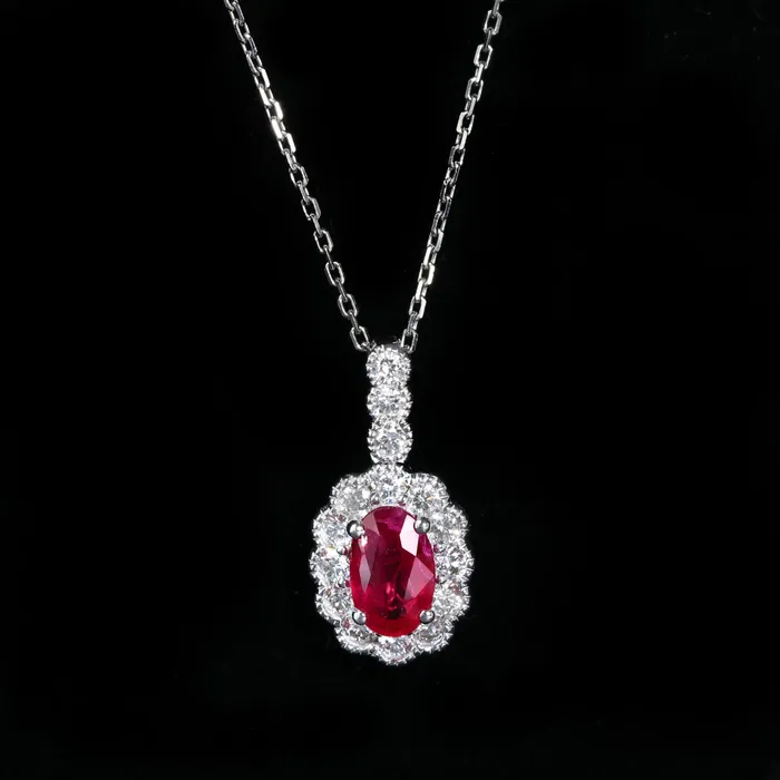 BR Designs 18K White Gold 050 Carat Ruby and Diamond Pendant Necklaces