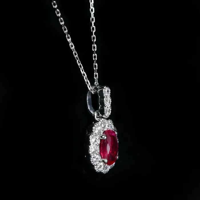 BR Designs 18K White Gold 050 Carat Ruby and Diamond Pendant Necklaces