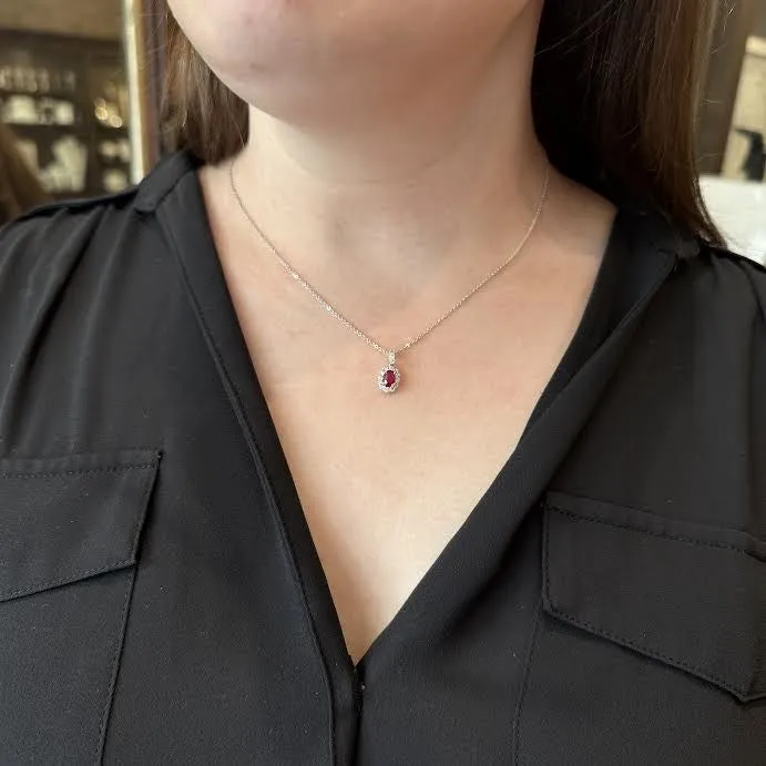 BR Designs 18K White Gold 050 Carat Ruby and Diamond Pendant Necklaces