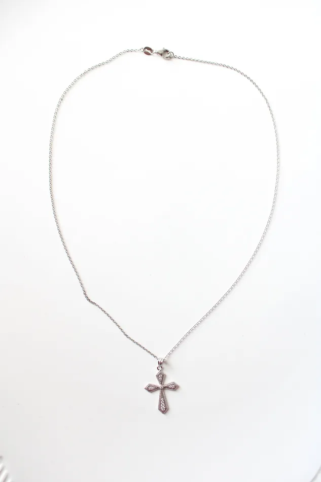 Clear Rhinestone Sterling Silver Cross Necklace Jubilee Thrift Necklaces