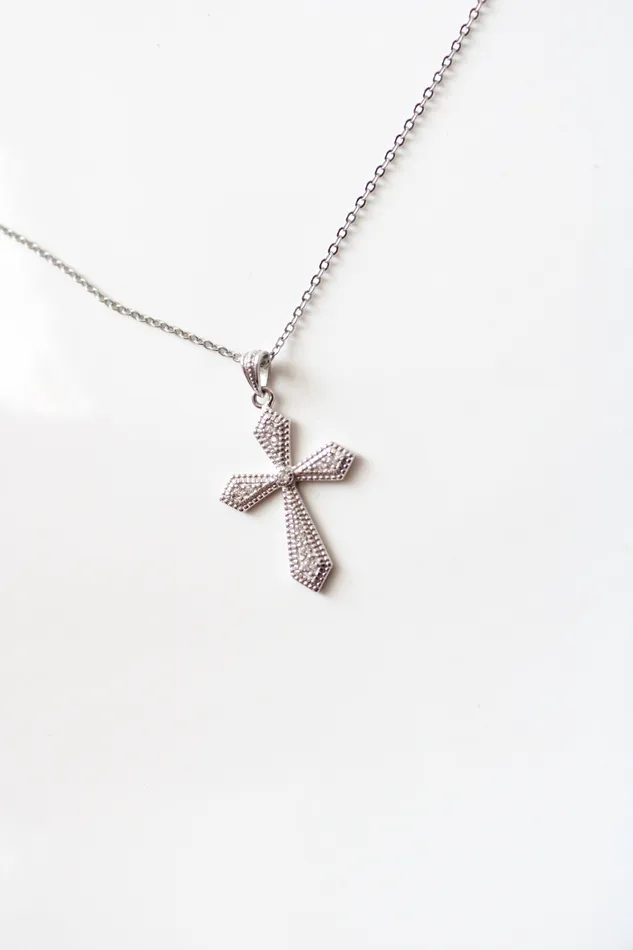 Clear Rhinestone Sterling Silver Cross Necklace Jubilee Thrift Necklaces