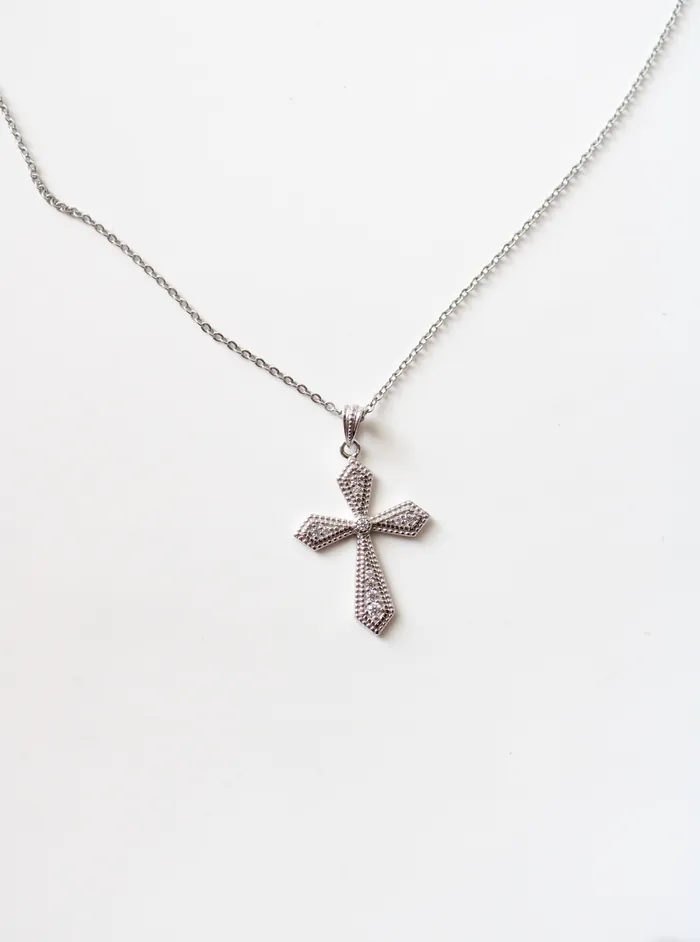 Clear Rhinestone Sterling Silver Cross Necklace Jubilee Thrift Necklaces