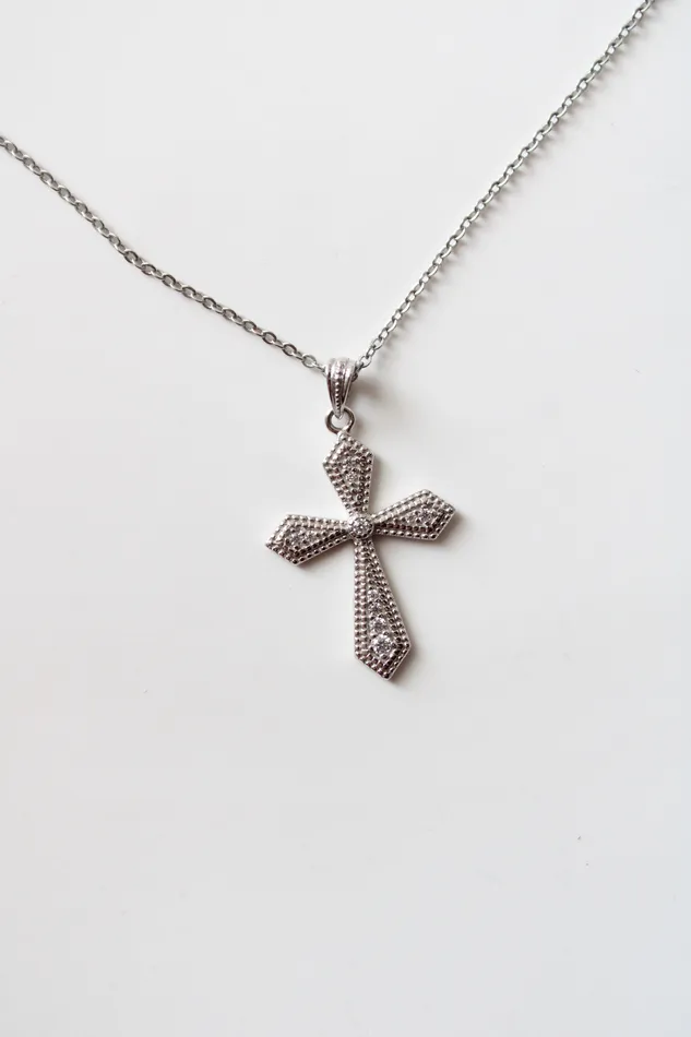 Clear Rhinestone Sterling Silver Cross Necklace Jubilee Thrift Necklaces