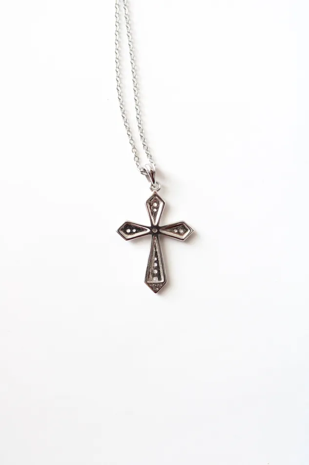 Clear Rhinestone Sterling Silver Cross Necklace Jubilee Thrift Necklaces