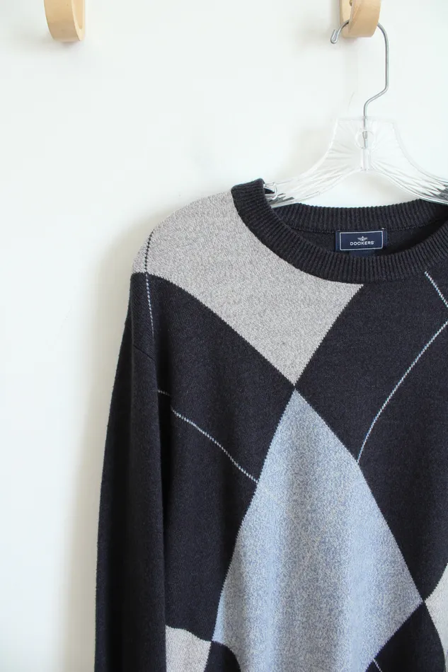 Dockers Black Gray Blue Argyle Sweater XL Tall Dockers Rings