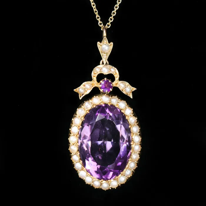 Necklaces Jordan Clines Victorian 1287 CTW Amethyst and Seed Pearl Pendant