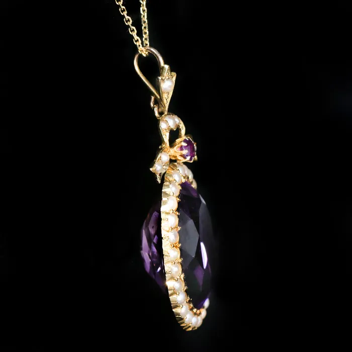 Necklaces Jordan Clines Victorian 1287 CTW Amethyst and Seed Pearl Pendant
