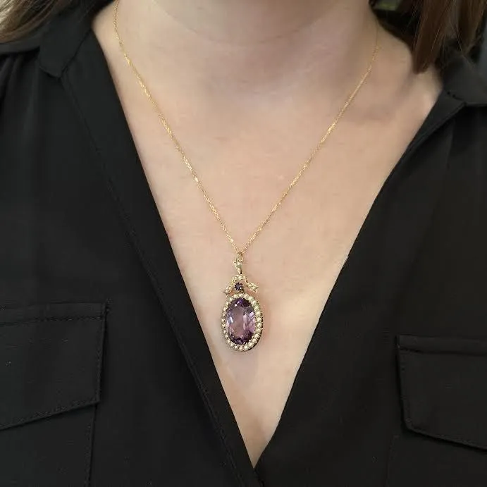 Necklaces Jordan Clines Victorian 1287 CTW Amethyst and Seed Pearl Pendant