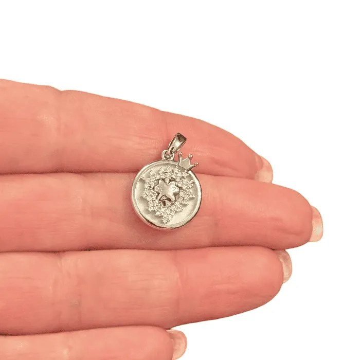 Necklaces Peppy Beads The Crowned Star Pendant Waterproof Stainless Steel CZ Pendant With Attached Bail