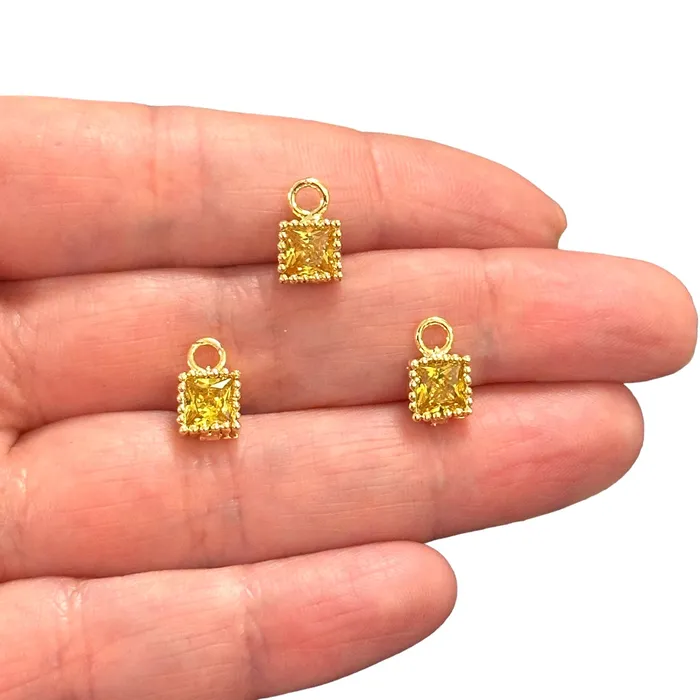 Peppy Beads Earrings 24Kt Gold Plated Square Citrine CZ Charms 3 pcs in a pack