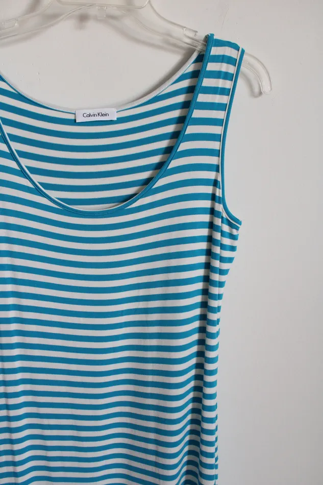 Rings Calvin Klein Calvin Klein Blue White Striped Rayon Dress L