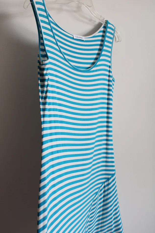 Rings Calvin Klein Calvin Klein Blue White Striped Rayon Dress L