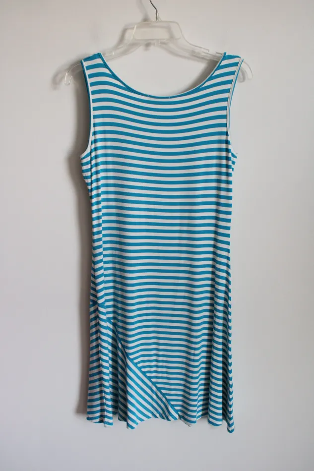 Rings Calvin Klein Calvin Klein Blue White Striped Rayon Dress L