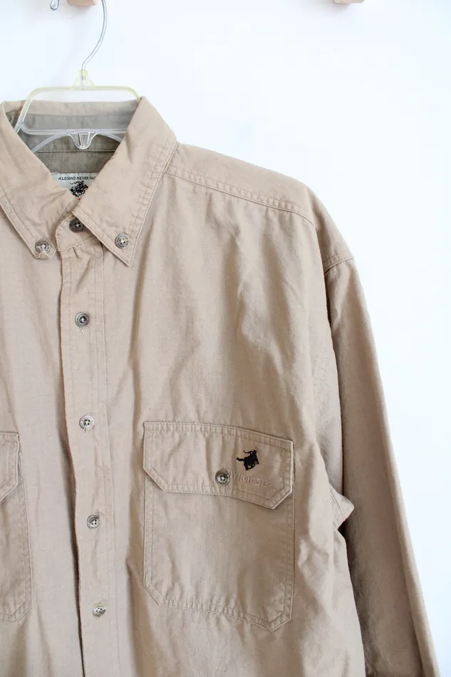Winchester Tan Button Down Shirt L Winchester Earrings
