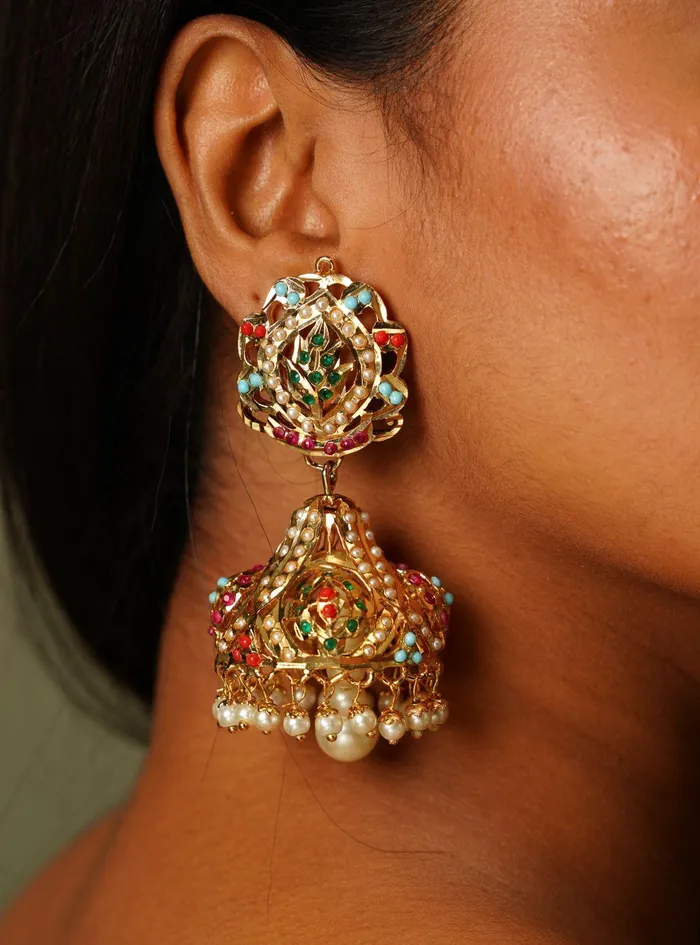 Attrangi Earrings Maryam Oversized Navratna Jadaau Jhumka