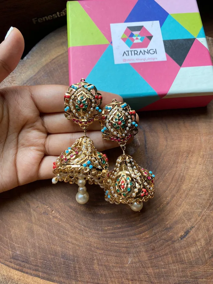 Attrangi Earrings Maryam Oversized Navratna Jadaau Jhumka