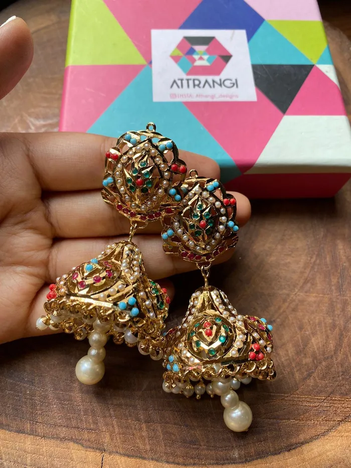 Attrangi Earrings Maryam Oversized Navratna Jadaau Jhumka