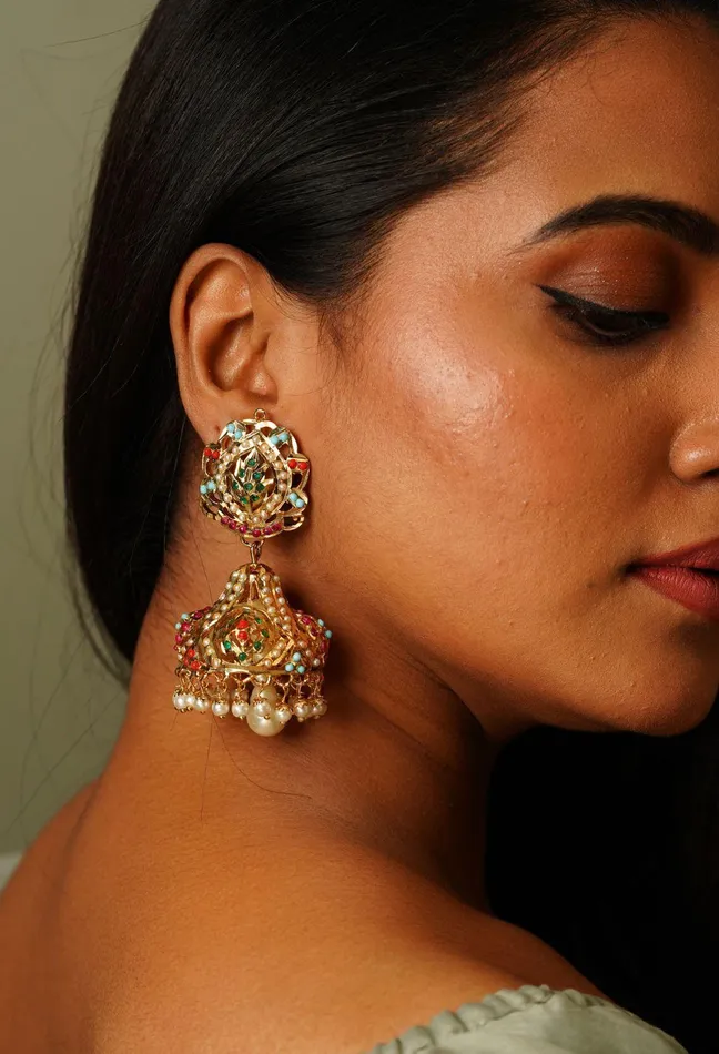 Attrangi Earrings Maryam Oversized Navratna Jadaau Jhumka