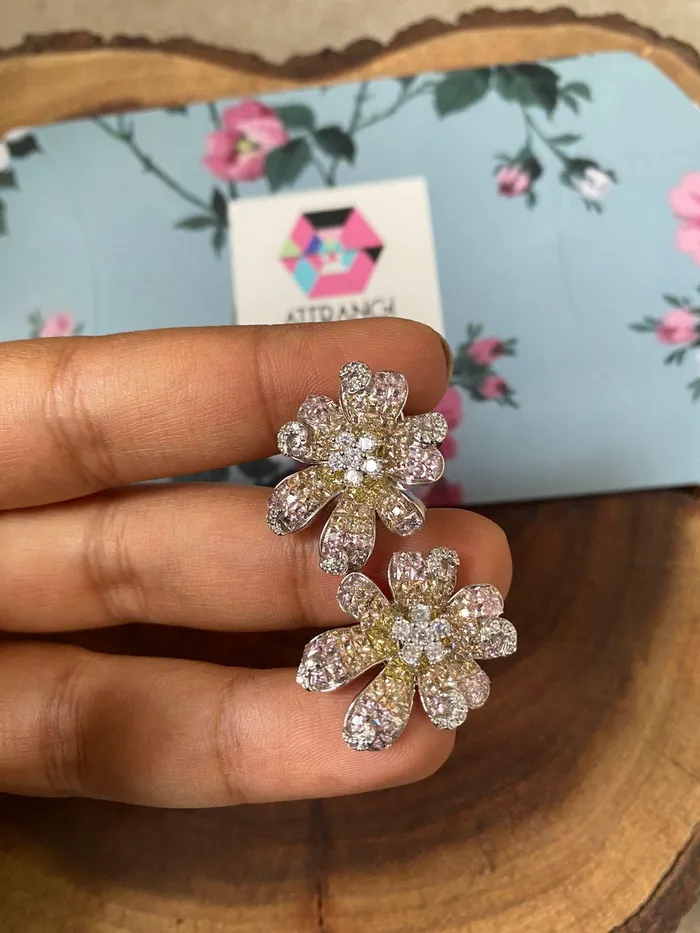Attrangi Rings Diana Floral Overlay Diamond Studs Invisible Setting Attrangi Rings Diana Floral Overlay Diamond Studs Invisible Setting
