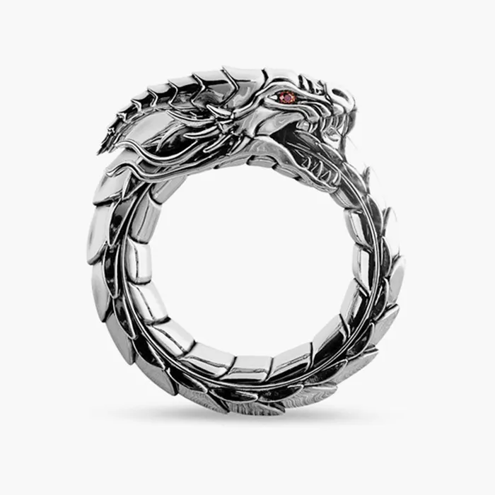 Dragon Silver Ring with Red Garnet Eyes Proclamation Jewelry Rings