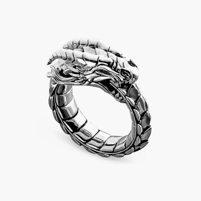 Dragon Silver Ring with Red Garnet Eyes Proclamation Jewelry Rings
