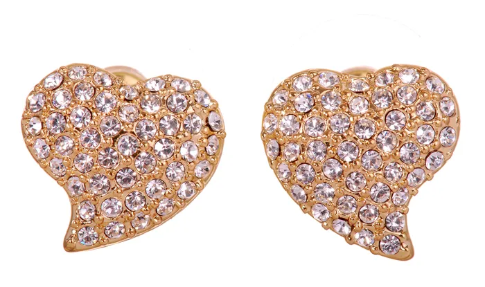 E7119 18K Gold Swarovski Elements Heart Earring Studs Red Earrings
