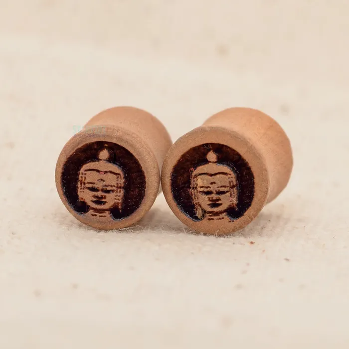 Earrings DoubleFlared Wood Plugs Buddha 0 ga Modifika