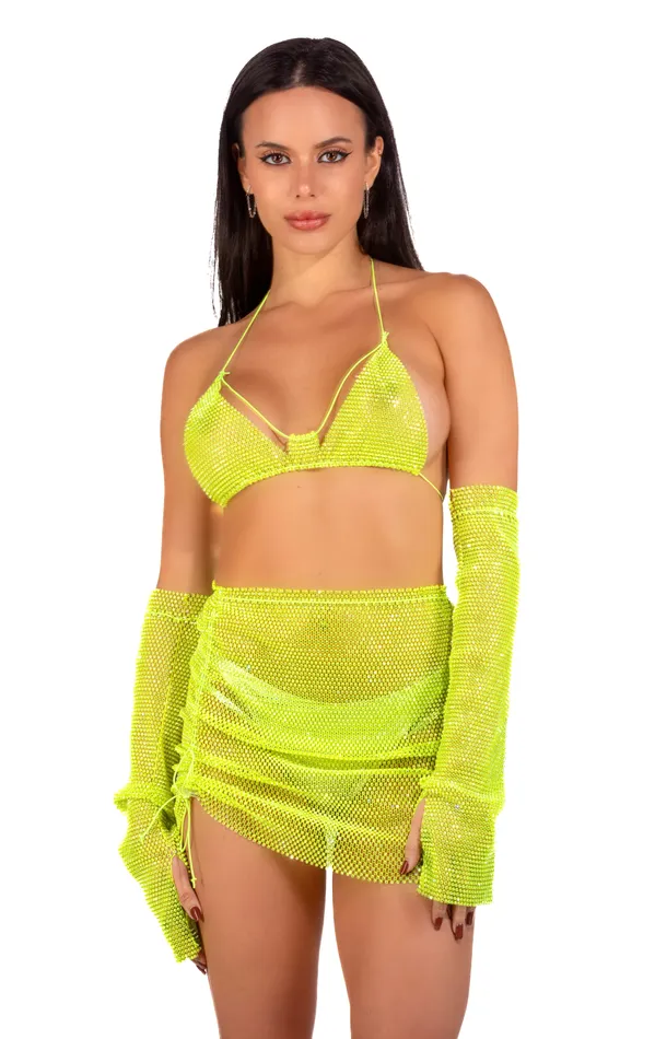 Earrings Mesh Fishnet Set Neon Green 3 pcs THE LUMi SHOP