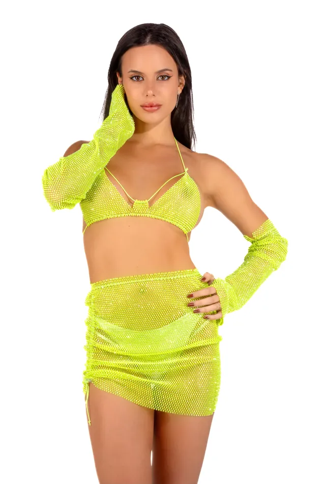 Earrings Mesh Fishnet Set Neon Green 3 pcs THE LUMi SHOP