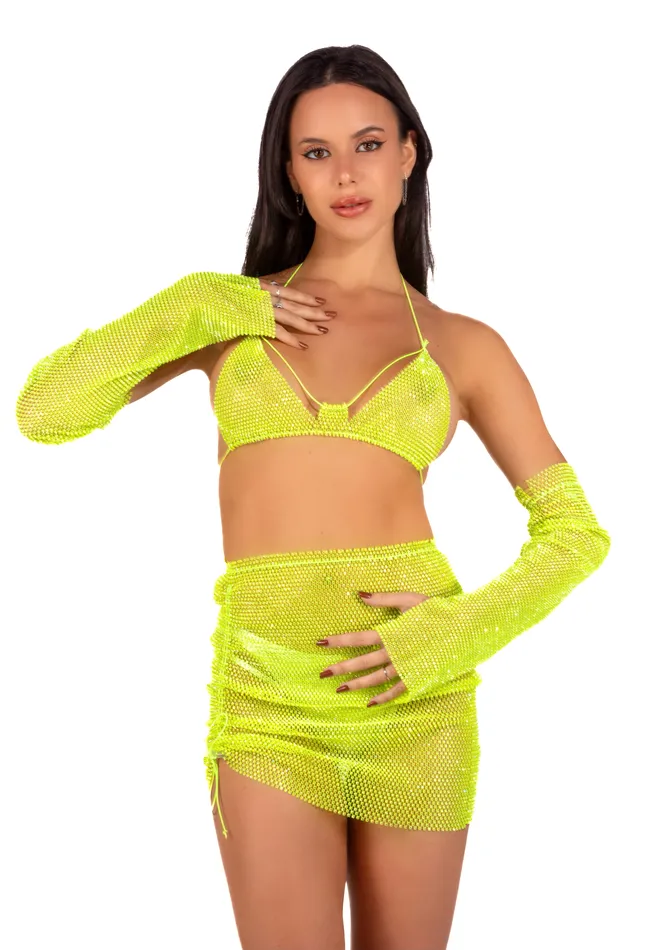 Earrings Mesh Fishnet Set Neon Green 3 pcs THE LUMi SHOP