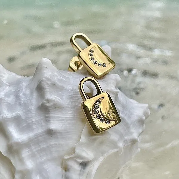 Ellie Vail Earrings Moon Lock Stud Earring