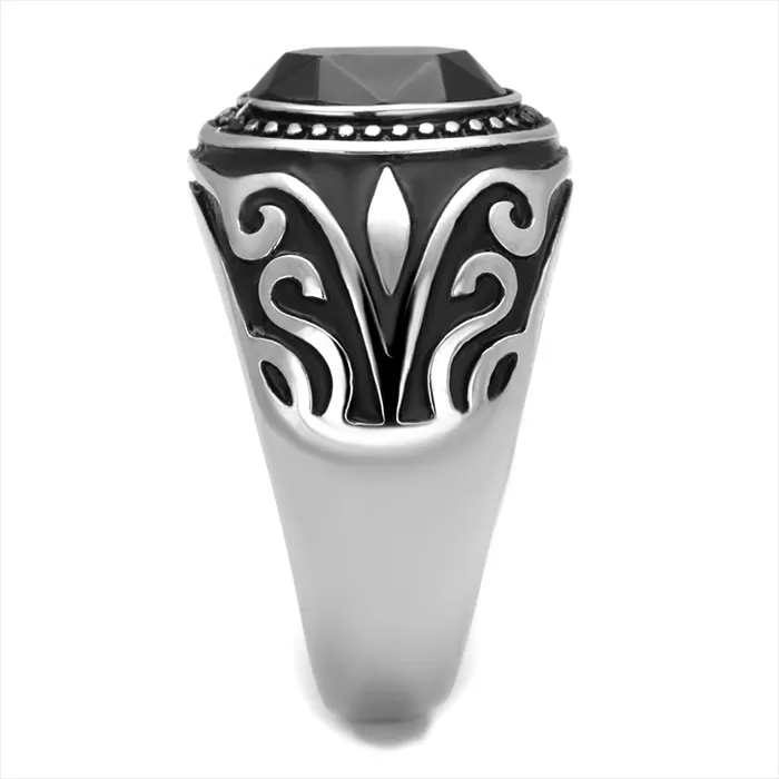 Green Rings CJE2221 Mens Black Silver Motif Ring Green Rings CJE2221 Mens Black Silver Motif Ring