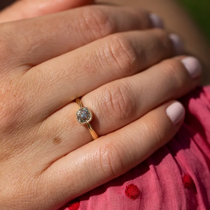 Rings Antique Old Mine Cut Diamond Solitaire and 14k Gold Ring