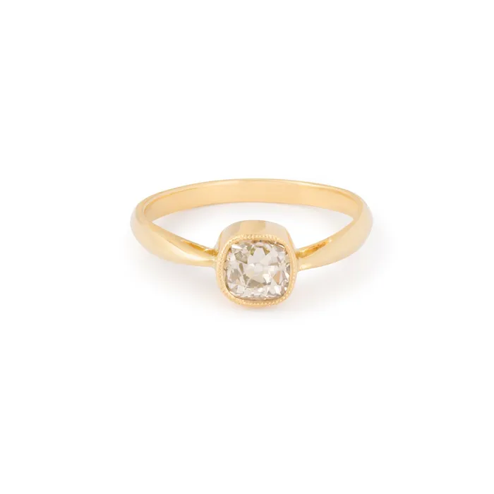 Rings Antique Old Mine Cut Diamond Solitaire and 14k Gold Ring