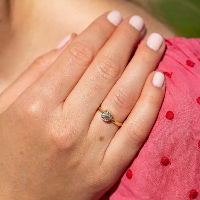 Rings Antique Old Mine Cut Diamond Solitaire and 14k Gold Ring