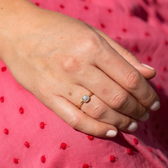 Rings Antique Old Mine Cut Diamond Solitaire and 14k Gold Ring