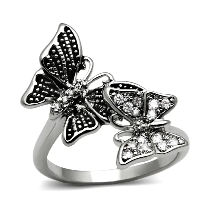 Rings CJE2874 Stainless Steel AAA Grade CZ Double Butterfly Ring Green