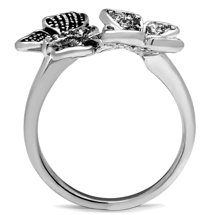 Rings CJE2874 Stainless Steel AAA Grade CZ Double Butterfly Ring Green