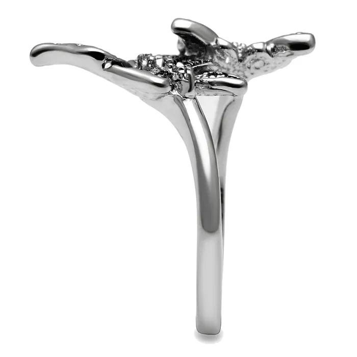 Rings CJE2874 Stainless Steel AAA Grade CZ Double Butterfly Ring Green