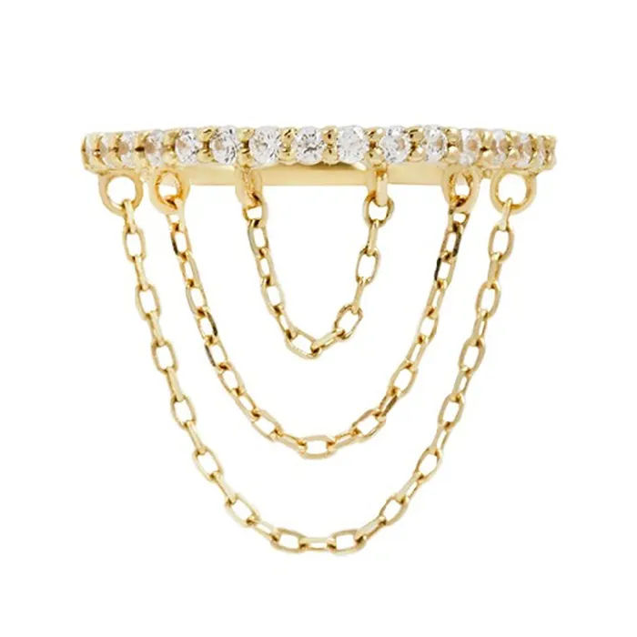 Rings Radiate with Chains Hinge Ring Clicker in Gold with CZs Buddha Jewelry Organics