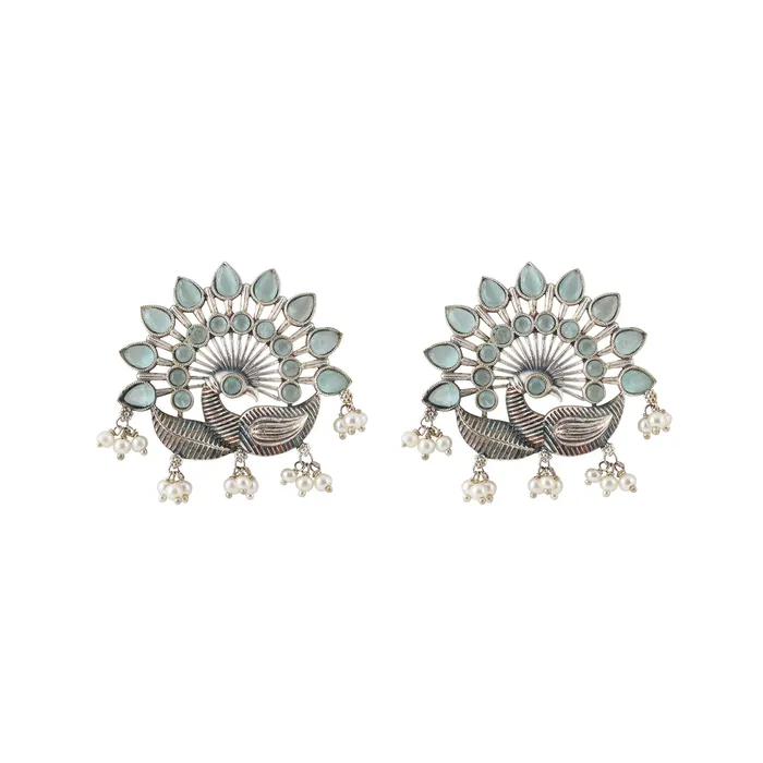 Teejh Earrings Teejh Nirwanshi Light Green Peacock Silver Oxidised Earring Teejh Earrings Teejh Nirwanshi Light Green Peacock Silver Oxidised Earring