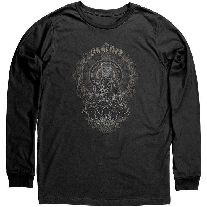 teelaunch Earrings Zen Meditating Skeleton Apparel Long Sleeve Tee