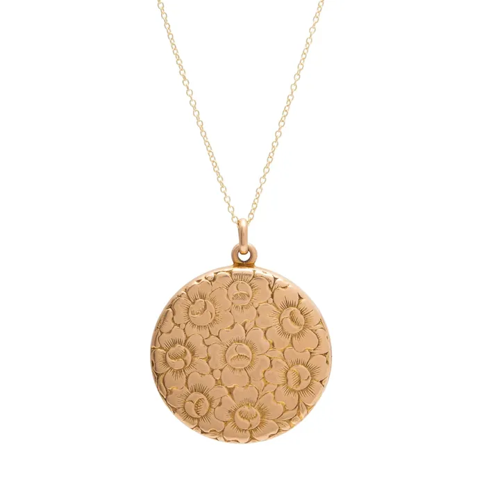 Victorian Floral Repouss 10k Gold Locket Antique Necklaces