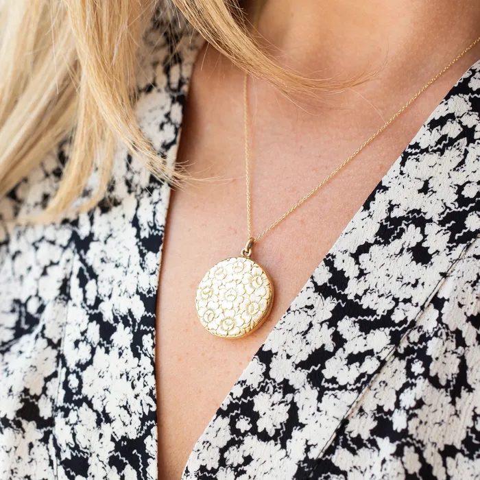 Victorian Floral Repouss 10k Gold Locket Antique Necklaces
