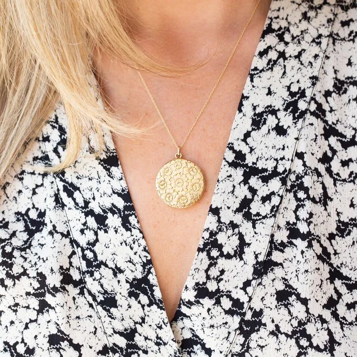 Victorian Floral Repouss 10k Gold Locket Antique Necklaces