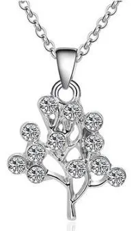 02 Necklaces N891 Dainty Silver Branch of Diamonds Necklace with FREE Earrings