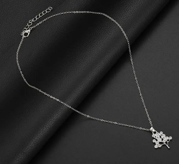 02 Necklaces N891 Dainty Silver Branch of Diamonds Necklace with FREE Earrings