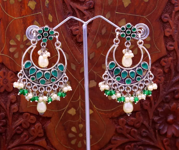 925 sterling silver handmade Green Onyx stone stud earring drop dangling best design charm earrings hanging tiny pearl tribal jewelry s714 TRIBAL ORNAMENTS Earrings