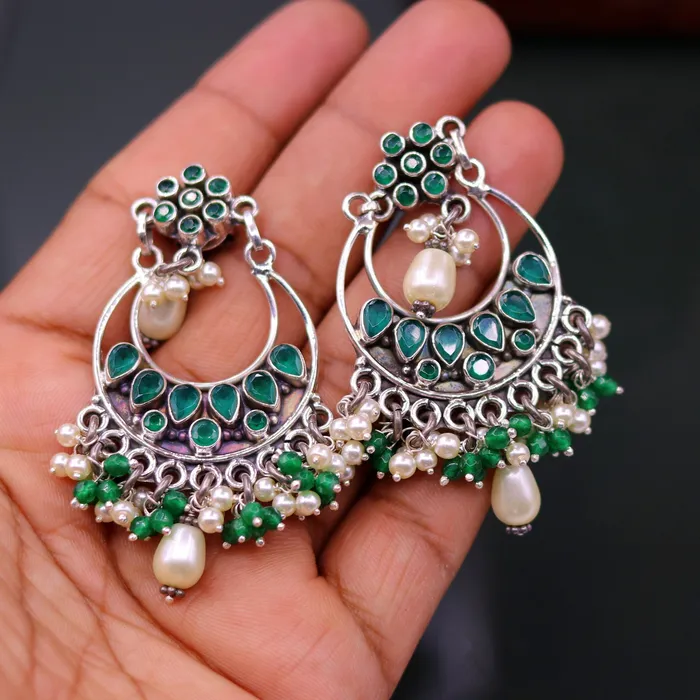 925 sterling silver handmade Green Onyx stone stud earring drop dangling best design charm earrings hanging tiny pearl tribal jewelry s714 TRIBAL ORNAMENTS Earrings